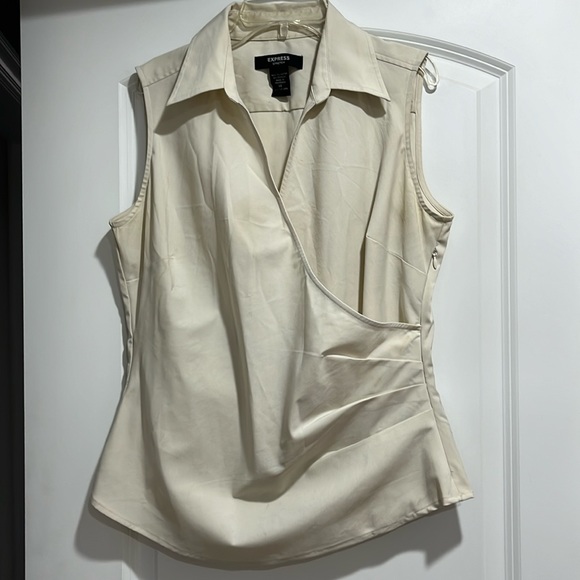 Express Tops - Express Beige Collared Sleeveless Top